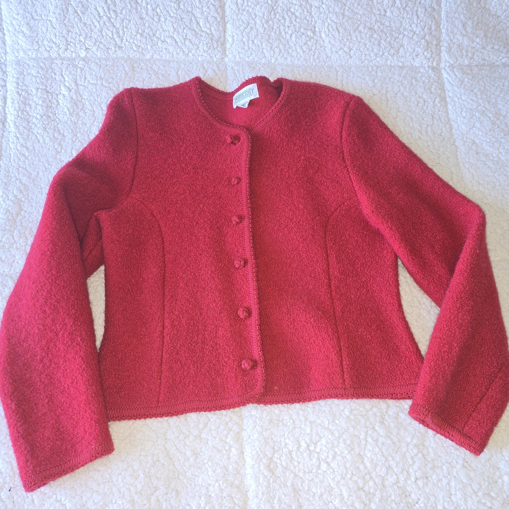 Red Button-Up Wool Jacket